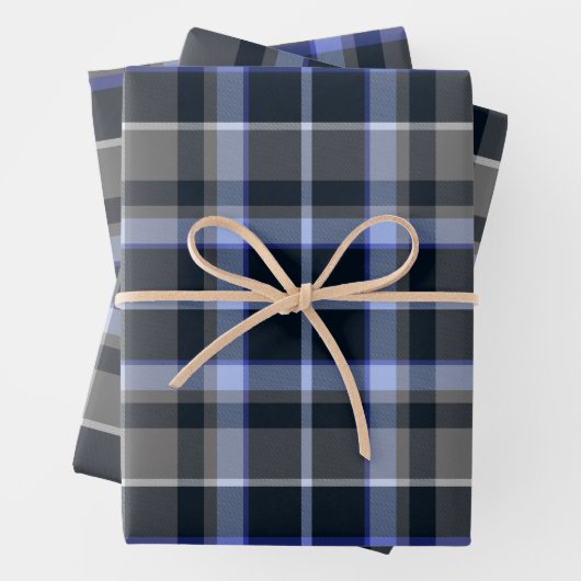 Modern Blue Black Kariert Tartan Pattern Geschenkpapier Set (Beispiel)