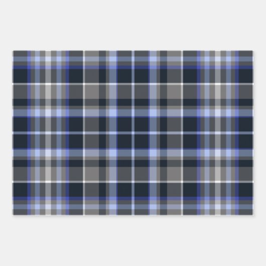 Modern Blue Black Kariert Tartan Pattern Geschenkpapier Set (Vorderseite)