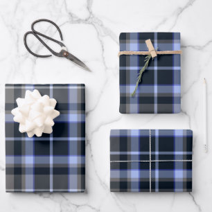 Modern Blue Black Kariert Tartan Pattern Geschenkpapier Set