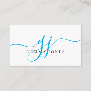 Modern Blue Black Monogram Feminine Script Name Visitenkarte