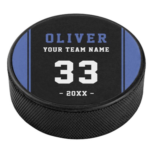 Modern Blue Black Player Name Team Eishockey Puck (3/4)