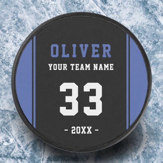 Modern Blue Black Player Name Team Eishockey Puck