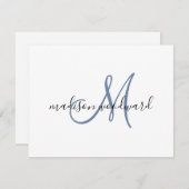 Modern Blue Black Script Monogram Note Card Mitteilungskarte (Vorne/Hinten)