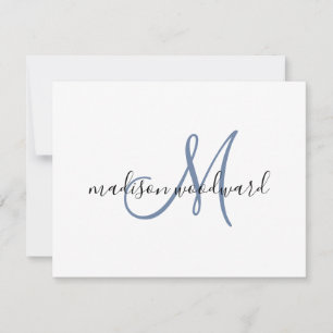 Modern Blue Black Script Monogram Note Card Mitteilungskarte