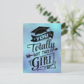 Modern Blue Boho Typografie Girly Abschluss Postkarte (Stehend Vorderseite)