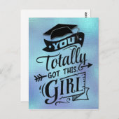 Modern Blue Boho Typografie Girly Abschluss Postkarte (Vorne/Hinten)