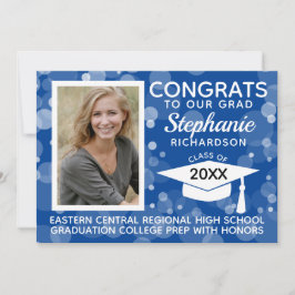 Modern Blue Bokeh Bubbles Foto Abschluss Einladung