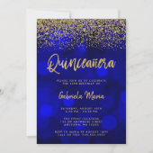 Modern Blue Bokeh Gold Glitzer Quinceanera Einladung (Vorderseite)
