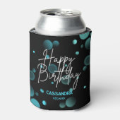 Modern Blue Bokeh Gradient Black Happy Birthday Dosenkühler (Kanne Vorderseite)