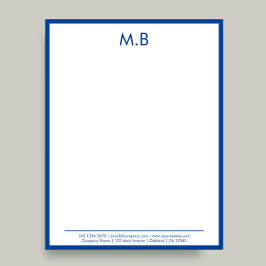 Modern Blue border monogram Business Letter Briefbogen