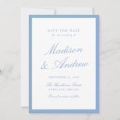 Modern Blue Border Photo Wedding Save The Date (Vorderseite)