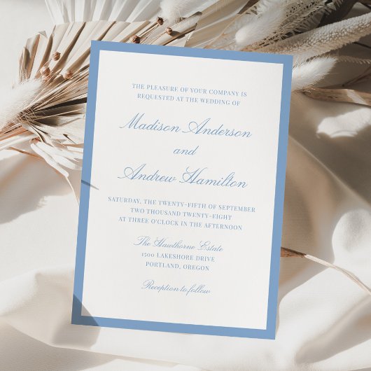 Modern Blue Border Wedding Einladung