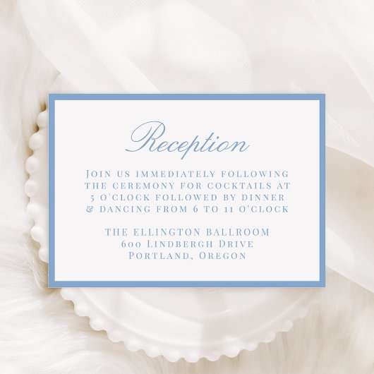 Modern Blue Border Wedding Reception Begleitkarte