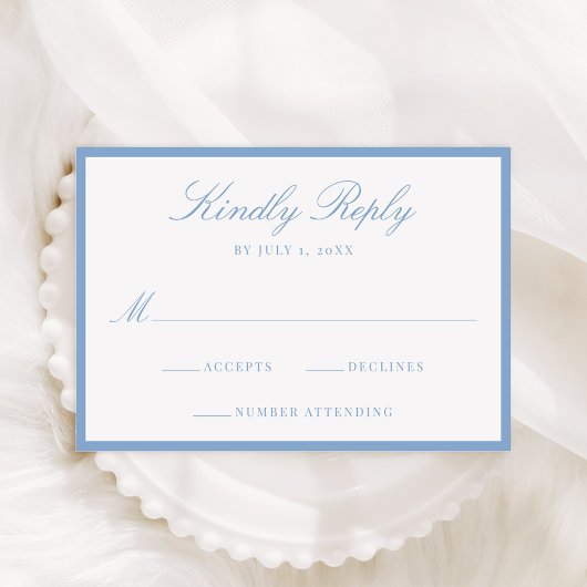 Modern Blue Border Wedding RSVP Karte