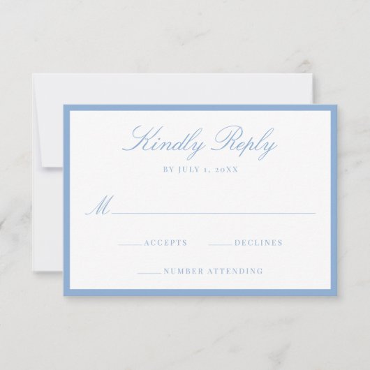Modern Blue Border Wedding RSVP Karte (Vorderseite)