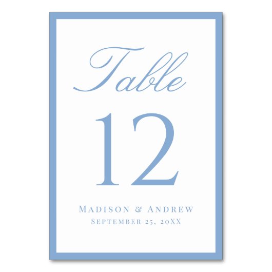 Modern Blue Border Wedding Tischnummer (Vorderseite)