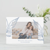 Modern Blue Botanic Foto Weihnachten Einladung (Stehend Vorderseite)