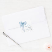 Modern Blue Bow Baby Dusche Vielen Dank Quadratischer Aufkleber (Umschlag)