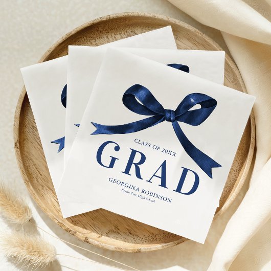 Modern Blue Bow Graduation Party Serviette