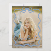 Modern Blue Bow Photo Graduation Party Invitation Einladung (Vorderseite)