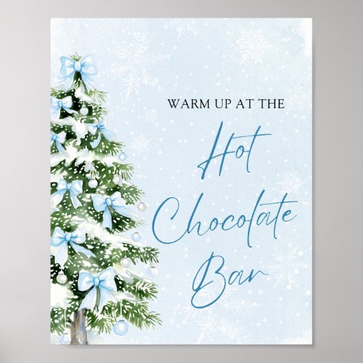 Modern Blue Bows Christmas Tree Hot Chocolate Bar Poster (Vorne)