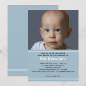 Modern Blue Boy Baptism Foto Einladung (Vorne/Hinten)