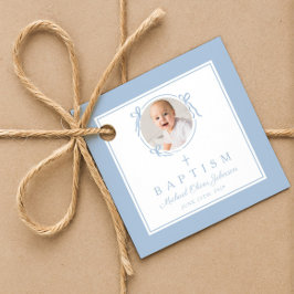 Modern Blue Boy Baptism Photo Geschenkanhänger