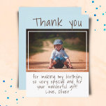 Modern Blue Boy Photo Birthday Thank you  Postkarte<br><div class="desc">Modern Blue Boy Photo Birthday Thank you Postcard. Modern thank you postcard for kids with a blue and white background,  thank you text and your message and name. Personalize with your favorite photo of a birthday girl or boy. Thank your friends and family for their gifts and wishes.</div>