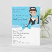 Modern Blue Brautparty White Bow & Diamond Einladung (Stehend Vorderseite)