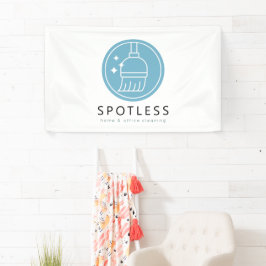 Modern Blue Broom Logo Cleaning Service Business Banner