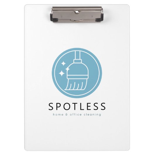 Modern Blue Broom Logo Cleaning Service Klemmbrett (Vorderseite)