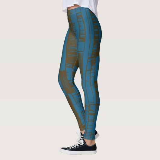 Modern blue &brown abstract pattern leggings (Links)