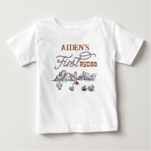 Modern Blue Brown Wüste Erste Rodeo 1. Geburtstag Baby T-shirt