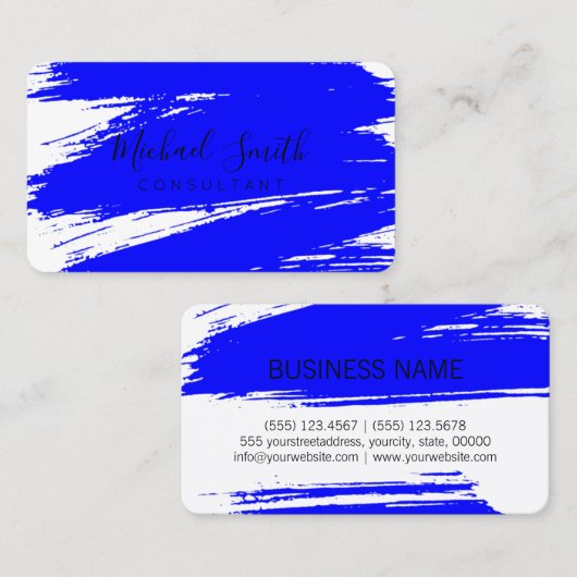 Modern Blue Brush Stroke Paint Visitenkarte (Vorne/Hinten)