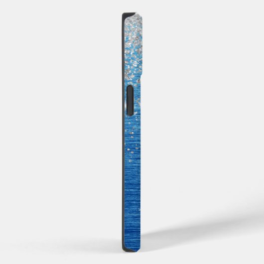Modern Blue Brushal Metal Silver Glitzer Monogram Case-Mate iPhone Hülle (Rückseite / Rechts)