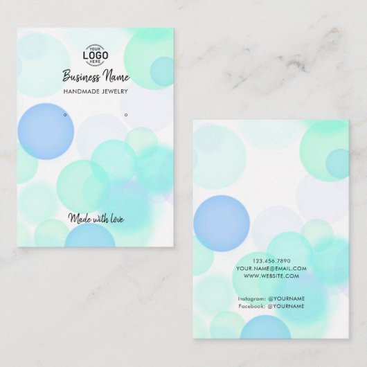 Modern Blue Bubbles White Oops Display Card Visitenkarte (Vorne/Hinten)