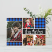 Modern Blue Buffalo Kariertes Foto Weihnachtskarte (Stehend Vorderseite)