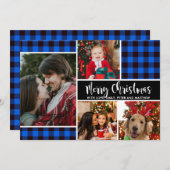 Modern Blue Buffalo Kariertes Foto Weihnachtskarte (Vorne/Hinten)