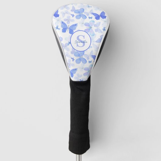 Modern Blue Butterfly Monogram Golf Headcover (Vorderseite)