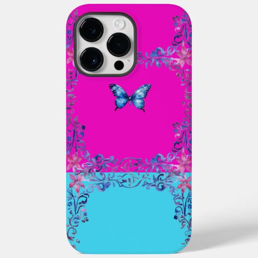 Modern Blue Butterfly Scroll iPhone 14 Pro MaxCase Case-Mate iPhone Hülle (Rückseite)