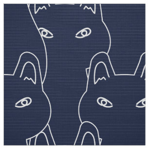 Modern Blue cat line art pattern Stoff