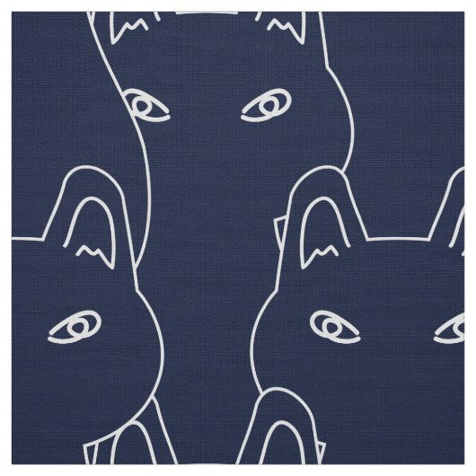 Modern Blue cat line art pattern Stoff (Muster)