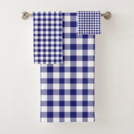 Modern Blue Checked Gingham Pattern Badhandtuch Set