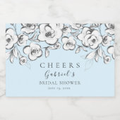 Modern Blue Cheers White Floral Brautparty Schaumweinetikett (Einzelnes Label)
