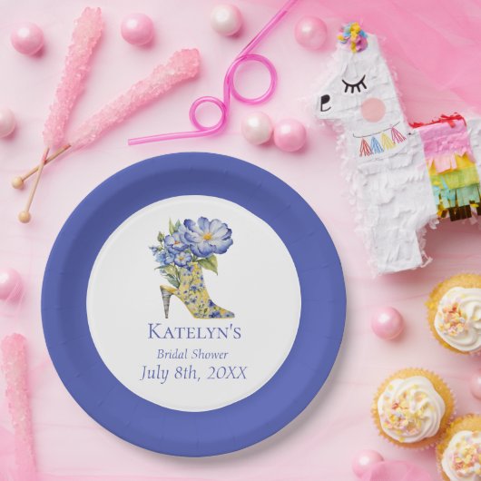 Modern Blue Chinoiserie High Heel Shoe Pappteller (Party)