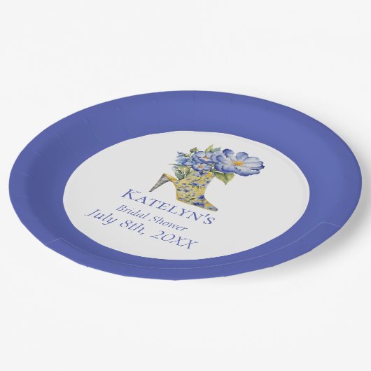 Modern Blue Chinoiserie High Heel Shoe Pappteller (Schrägansicht)