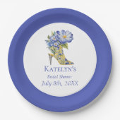 Modern Blue Chinoiserie High Heel Shoe Pappteller (Vorderseite)