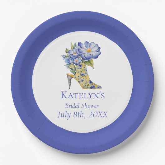 Modern Blue Chinoiserie High Heel Shoe Pappteller (Vorderseite)