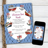 Modern Blue Christmas Boote & Anchors Frame Einladung