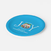 Modern Blue Christmas JOY TO THE WORLD Paper Plate Pappteller (Schrägansicht)